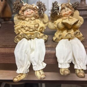 Vintage Charming Angel Figurines with Gold and White Accents